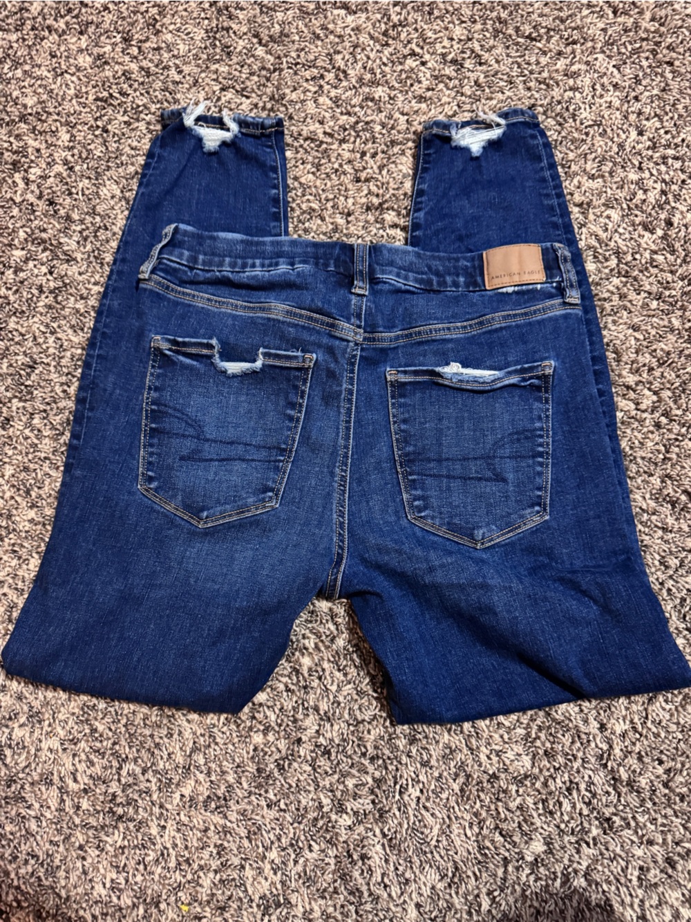American Eagle Dark Blue Distressed Next Level Stretch Ankle Jeans